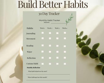 Monthly Habit Tracker Printable | 30 Day Self Improvement PDF