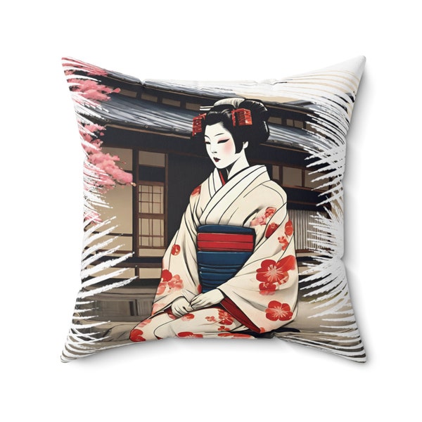 Oreiller japonais Geisha Anime – Coussin décoratif vibrant pour la maison, cadeau idéal pour les amateurs de manga