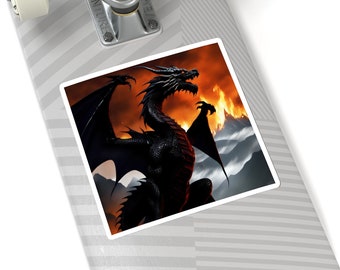 Stickers dragon, fantastique, dragon noir, rêve, feu, magique, féroce, coupe de baiser