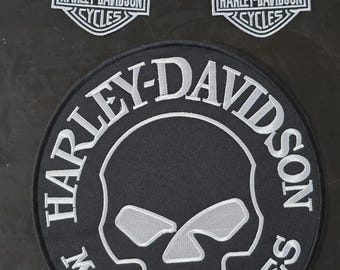 Harley davidson Large Black Skull Embroidery patch biker motorcycle patch