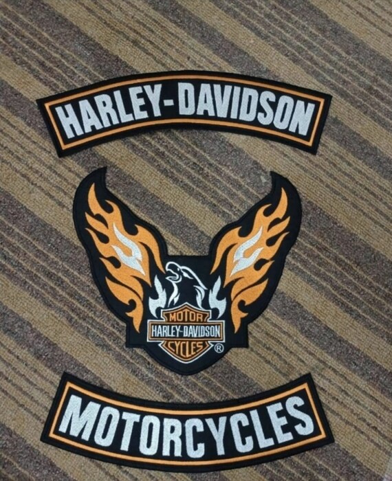 Lot De 3 écussons Brodés Style Harley Davidson - À Coudre Ou Repasser Sur Vêtements, Sacs, Vestes - Motif Motard Vintage