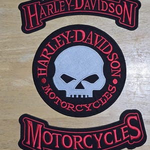 Harley davidson Red Willie Skull with rockers embroidery patch set of 3 Iron on for vest and biker jackets