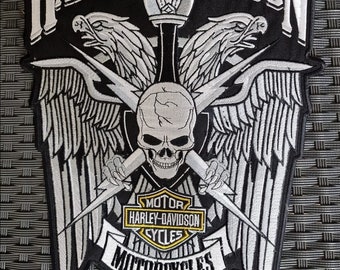 Grand écusson arrière Harley davidson WINGS SKULL pour gilet de motard personnalisé