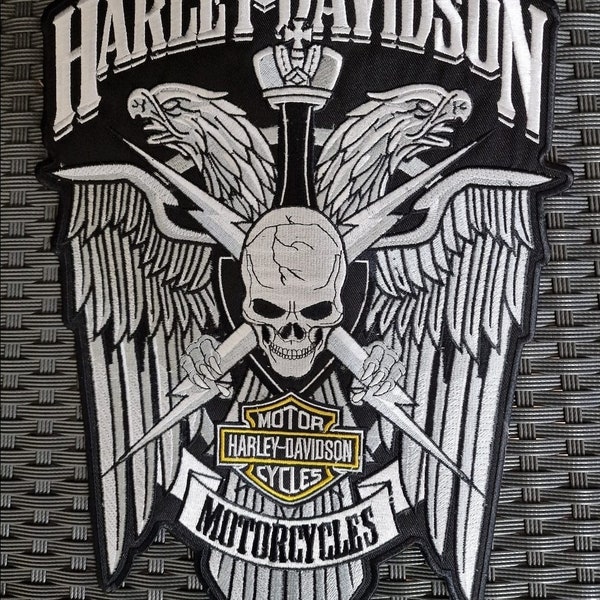 Grand écusson arrière Harley davidson WINGS SKULL pour gilet de motard personnalisé