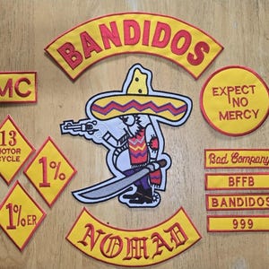 Bandidos Nomads/Texas/worldwide Embroidery Patches sets Iron on size Large for adult jacket or vest