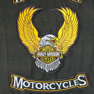 Harley davidson eagle style embroidery patch yellow and brown set of 3 Iron on for vest and biker jackets