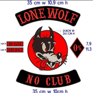 Lone Wolf No Club Embroidered set of 6 Pcs Iron On