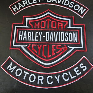 Harley davidson Red with rockers embroidery patch set of 3 Iron on for vest and biker jackets