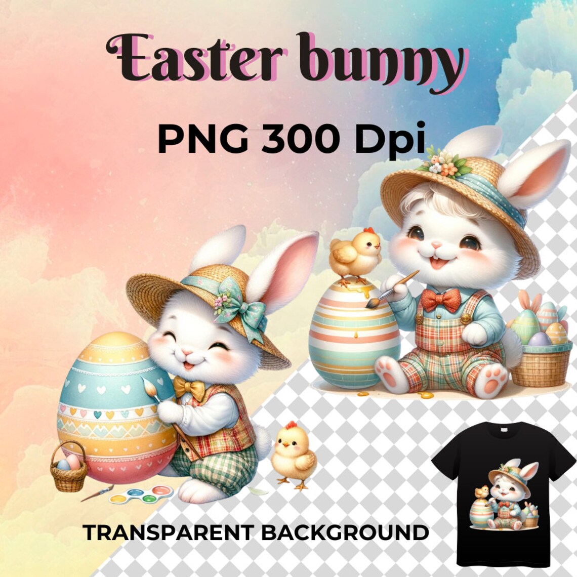 Cute Watercolor Bunny Clipart: Vibrant Easter Bunny Illustrations for ...