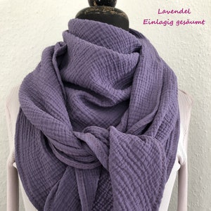 Zomercollectie XXL mousselinedoek enkellaags gezoomd verkrijgbaar in vijf kleuren Lavendel einlagig