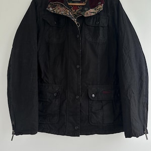 Women’s Barbour x Morris Scholar Waxed Black Jacket - Size 18