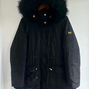 Women’s Barbour International Picard Waxed Black Winter Parka - Size M-L
