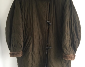 Damen Vintage Yves Saint Laurent Fourrures Grüne gesteppte Dufflejacke - Größe 40