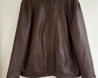Men’s Polo Ralph Lauren Lamb Leather Tartan Lining Zip Brown Jacket - Size XL