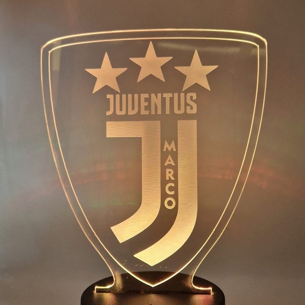 Lampada in Plexiglass Juventus Calcio e Nome Personalizzato Decor Night Light LED Luce Camera 7 Colori