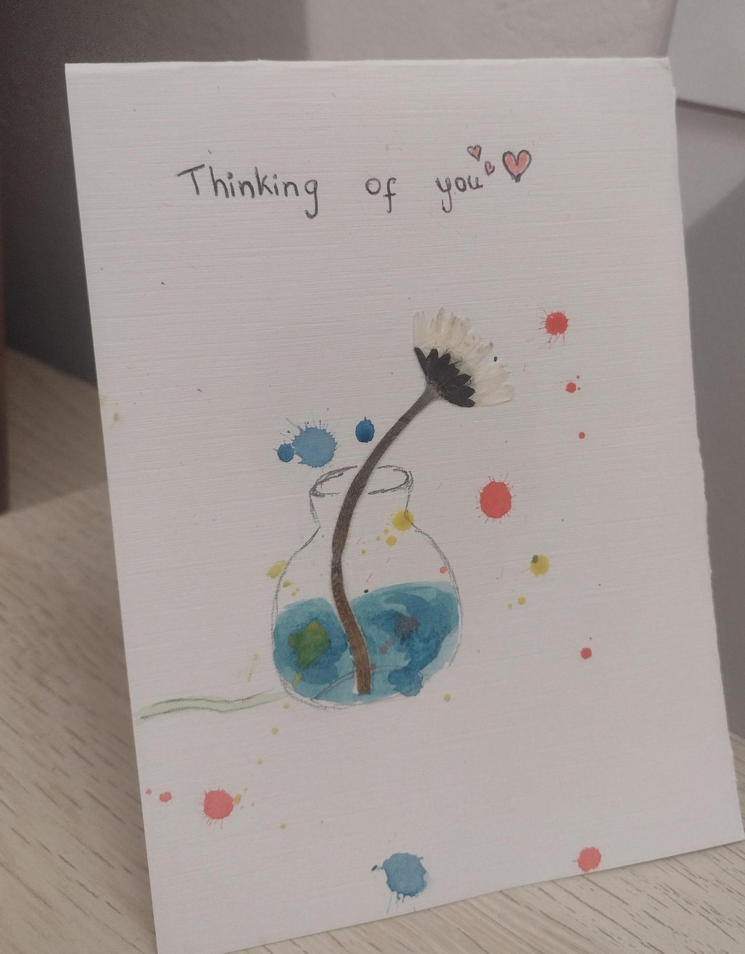 Thinking of You Message, Little Pressed Daisy With Watercolours - Etsy