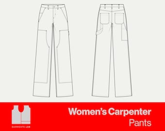 Women's Carpenter Pants Flat Sketch, Fashion Design Template (ai, eps, pdf, png)