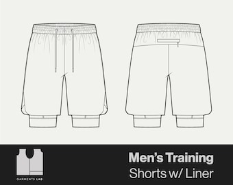 Men's Sportwear/Activewear Training Shorts with Liner Flat Sketch, Fashion sketch templates for begginers, Technical drawing.