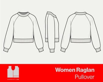 Women's Raglan Pullover Flat Sketch, CAD Template (Digital Download)