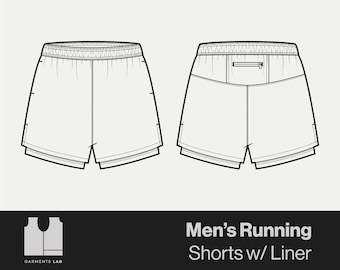 Men's Sportwear/Activewear Running Shorts with Liner Flat Sketch, Fashion sketch templates for begginers, Technical drawing, Clothing Design