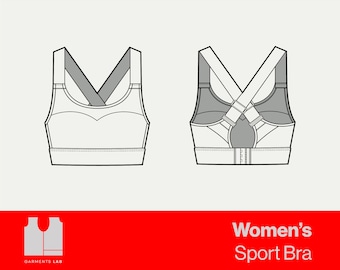 Women's Sports Bra Flat Sketch, Activewear Technical Drawing (ai, eps, pdf, png)