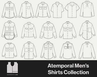 Men's Shirt Fashion Sketch Templates, Technical Drawing (Digital File)