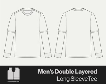 Men's Double Layered Longsleeve Tee Fashion Sketch Template (Digital Download)