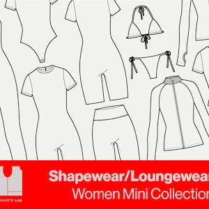 Women&#39;s Shapewear / Loungewear trendy full mini collection, Fashion sketch templates for begginers, Technical drawing, Clothing Design
