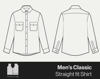 Men's Shirt Fashion Sketch Template, Technical Drawing (ai eps pdf png)