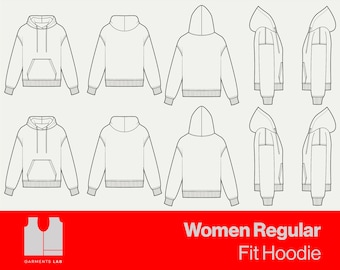 Hoodie Technical Drawing, Fashion Design Template (Digital Download)