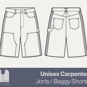 パンツ easy specification baggy jorts Unisex Carpenter Jorts/baggy Shorts Flat Sketch W/ Extra 3
