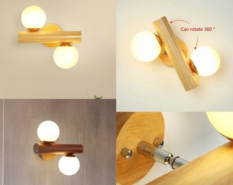 Contemporary Nordic Wall Lamp: Solid Wood with White Glass Ball Fixture , swivel lamp