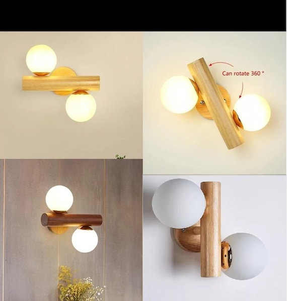 Contemporary Nordic Wall Lamp: Solid Wood with White Glass Ball Fixture , swivel lamp