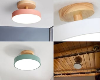 Moderne houten hanglamp met minimalistisch design, elegant hangend plafondarmatuur, twee kleuren