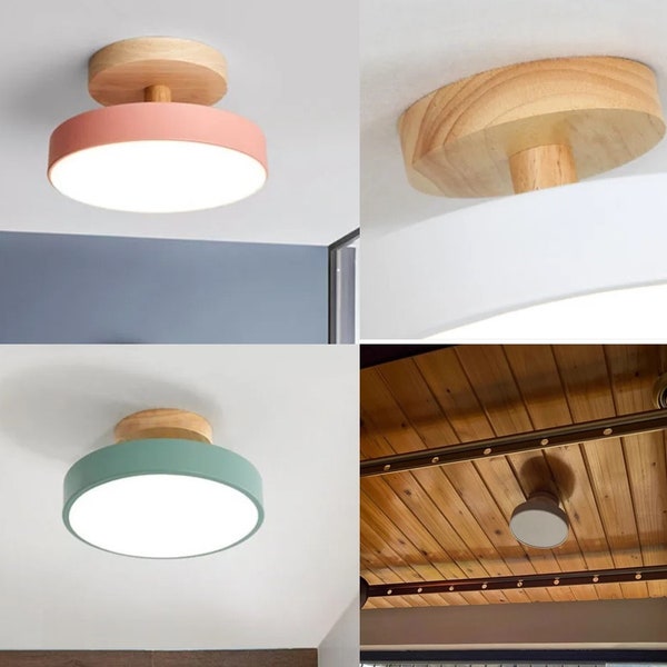 Moderne houten hanglamp met minimalistisch design, elegant hangend plafondarmatuur, twee kleuren