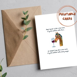 Carte cheval drôle de jeu de mots, votre humour est comme une belle jument, pour les amoureux des chevaux, carte de voeux, carte imprimable, impression à la maison, téléchargement numérique, cheval