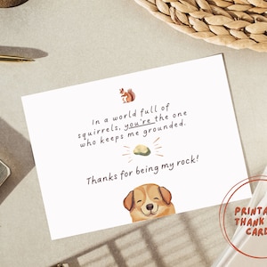 Carte de remerciement imprimable chien drôle, merci d'avoir été mon rocher, pour les amoureux des chiens, impression à la maison carte de remerciement drôle drôle, téléchargement numérique