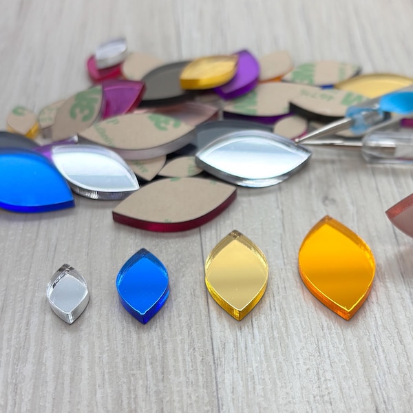 EYE shape Mini Mirrors for Mandala Art • Acrylic Embellishments • Mosaic Craft Supplies • 4 Sizes & 9 Colors • Adhesive Back • Laser Cut