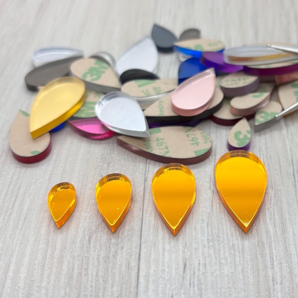 PETAL Mini Mirrors for Mandala Art • Acrylic Embellishments • Mosaic Craft Supplies • 4 Sizes & 9 Colors • Adhesive Back • Laser Cut