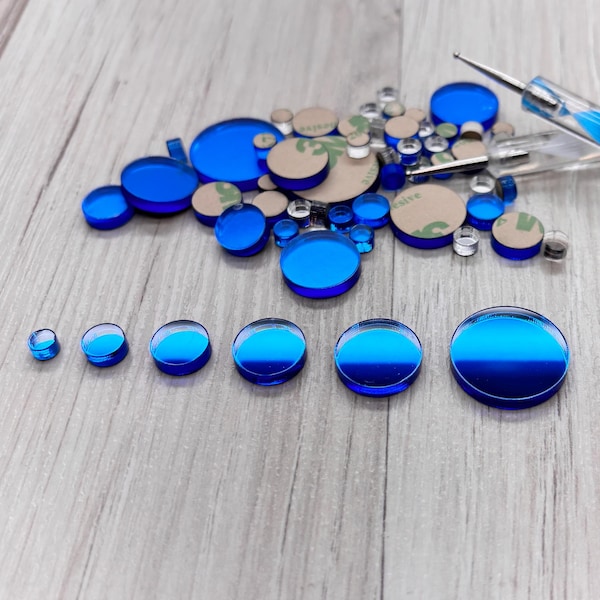 ROUND shape Mini Mirrors for Mandala Art • Acrylic Embellishments • Mosaic Craft Supplies • 6 Sizes & 9 Colors • Adhesive Back • Laser Cut