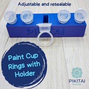 Set of 5 Adjustable Refillable Paint Rings with Holder,  Paint Cup Rings for Dot Mandala and Micro Dot Painting