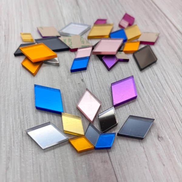 DIAMOND Mini Mirrors for Mandala Art • Acrylic Embellishments • Mosaic Craft Supplies • 4 Sizes & 9 Colors • Adhesive Back • Laser Cut