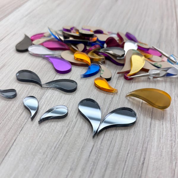 DOUBLE DROP Mini Mirrors for Mandala Art • Acrylic Embellishments • Mosaic Craft Supplies • 4 Sizes & 9 Colors • Adhesive Back • Laser Cut