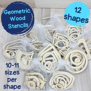 Laser cut mandala stencils, choose from 12 wooden geometric shapes, perfect for symmetry, dot mandala designs, reusable pattern making.