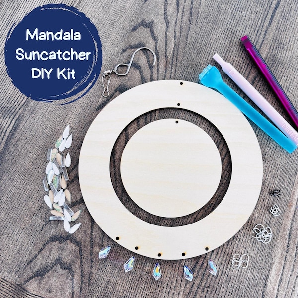 Paint Your Own Mandala Suncatcher DIY Kit #2, Wood Window Decor, Creative Craft Kit for Adults, Gift for Her, Boho Decor