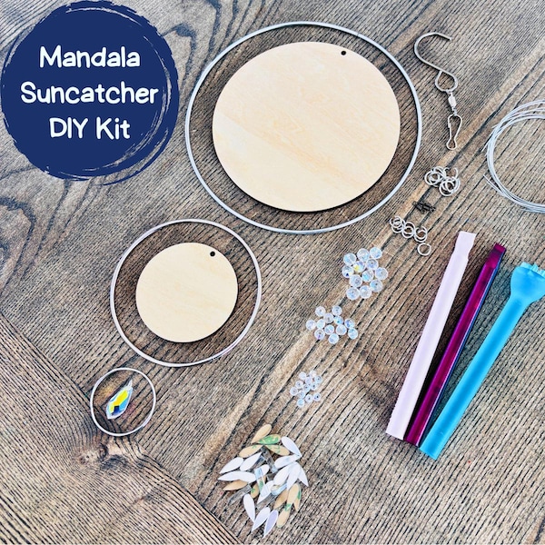 Paint Your Own Mandala Suncatcher DIY Kit #1, Wood Window Decor, Creative Craft Kit for Adults, Gift for Her, Boho Decor
