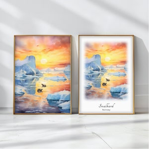 Svalbard Watercolor Poster Travel Art Print Norway Landscape Art Decor Inspirational Wall Art Travel Gift