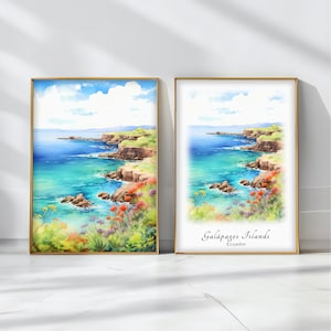 Galapagos Islands Watercolor Poster Travel Art Print Ecuador Landscape Art Decor Inspirational Wall Art Travel Gift