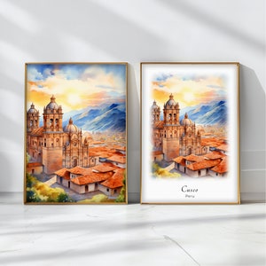 Cusco Watercolor Poster Travel Art Print Peru Landscape Art Decor Inspirational Wall Art Travel Gift