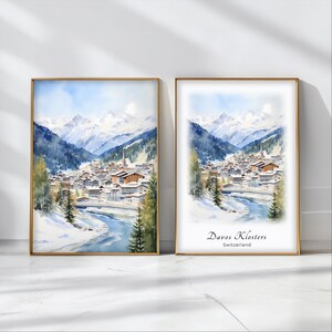 Davos Klosters Watercolor Poster Travel Art Print Switzerland Landscape Art Decor Inspirational Wall Art Travel Gift